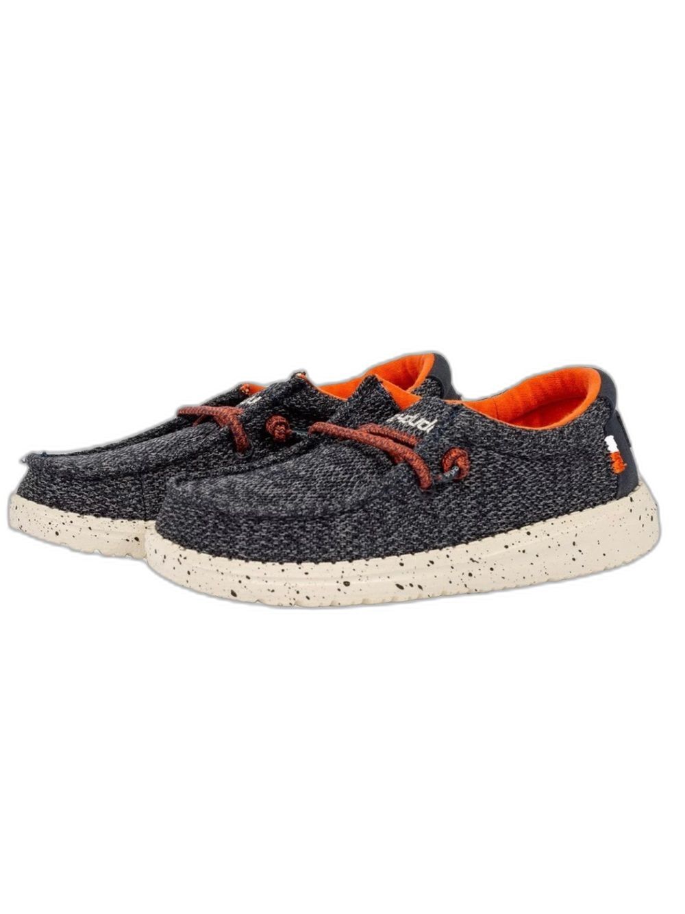 Hey Dude Youth Wally Slip On Charcoal Knit Shoes with Orange Lining